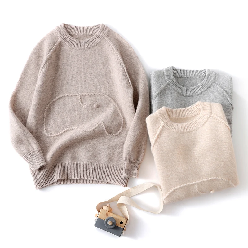 Children's Pure Wool Sweater O-Neck Pullover Basic Autumn Winter Thick Boys Girls 100% Wool  Knitwear Kids 3 Colors Clothing Top