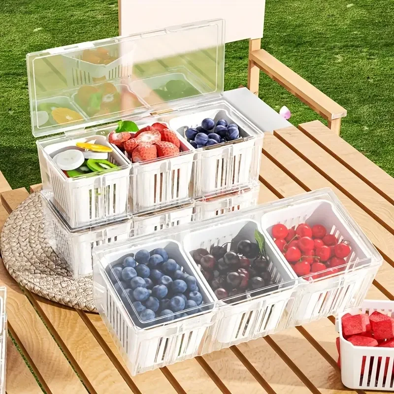 1 Satz Vorratsbehälter für Lebensmittel, quadratische transparente Fächer für Kühlschränke, Salat, Obst, Gemüse und Gewürzboxen – Detail 5