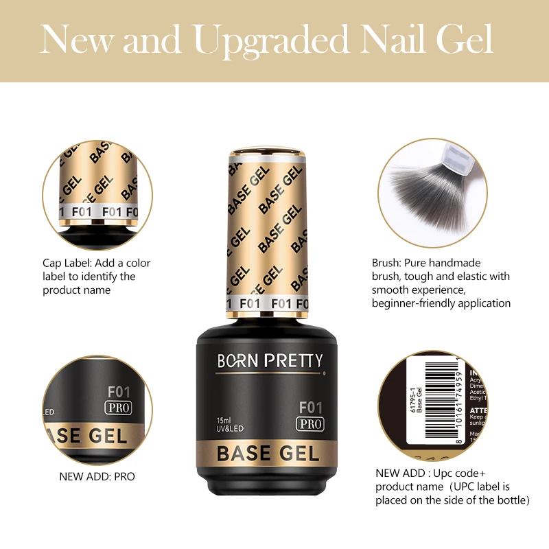 BORN PRETTY PRO Neu 16 Optionen Clear Hema Free Functional Gel 15 ml Top Coat und Base Gel Rubber Base Gel Nagellack