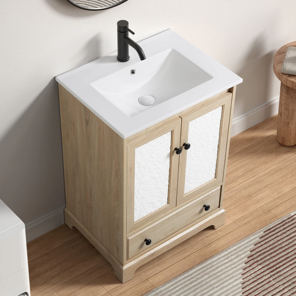 قاعدة حوض الحمام الغرور مادة خشبية خزانة حمام جاهزة للتجميع بعرض 24 بوصة بدون حوض #6