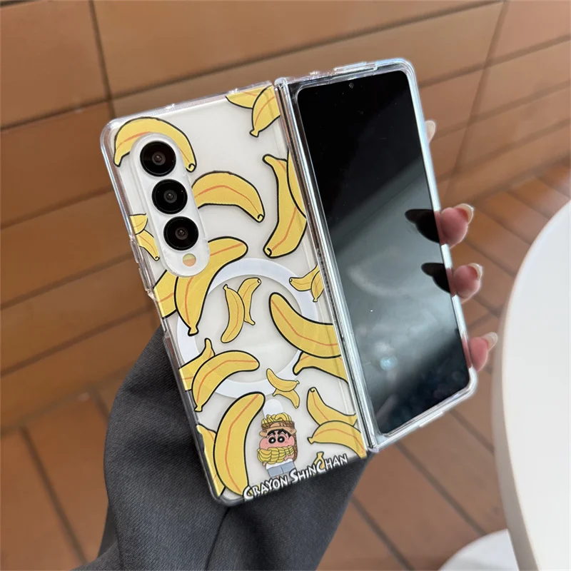 Cute moon Star Crayon Shin-chan Folding Magsafe Wireless Charge Case For Samsung ZFold 3 4 5 6 7 ZFold7 Cartoon Magnetic Holder