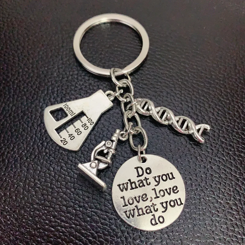 Hacer lo que amas Taza medidora de microscopio Llavero de biología de ADN Llavero médico