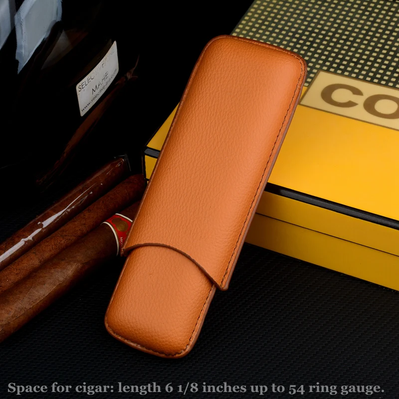 PU Cigar Case  Leather Cigar Holder Orange Travel Humdor Fit 2 Tubes 54R Tobacco  Box Exellent Smoking Accessory for Men