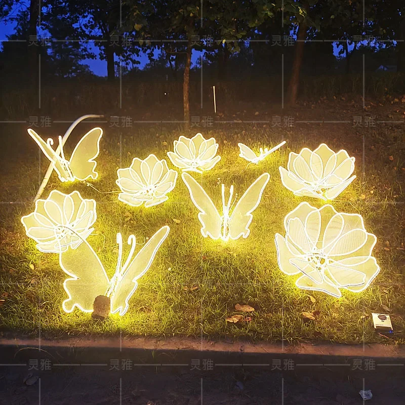 Outdoor waterproof led lawn light butterfly Chinese shape landscape luminous decoration flower garden ornament crafts