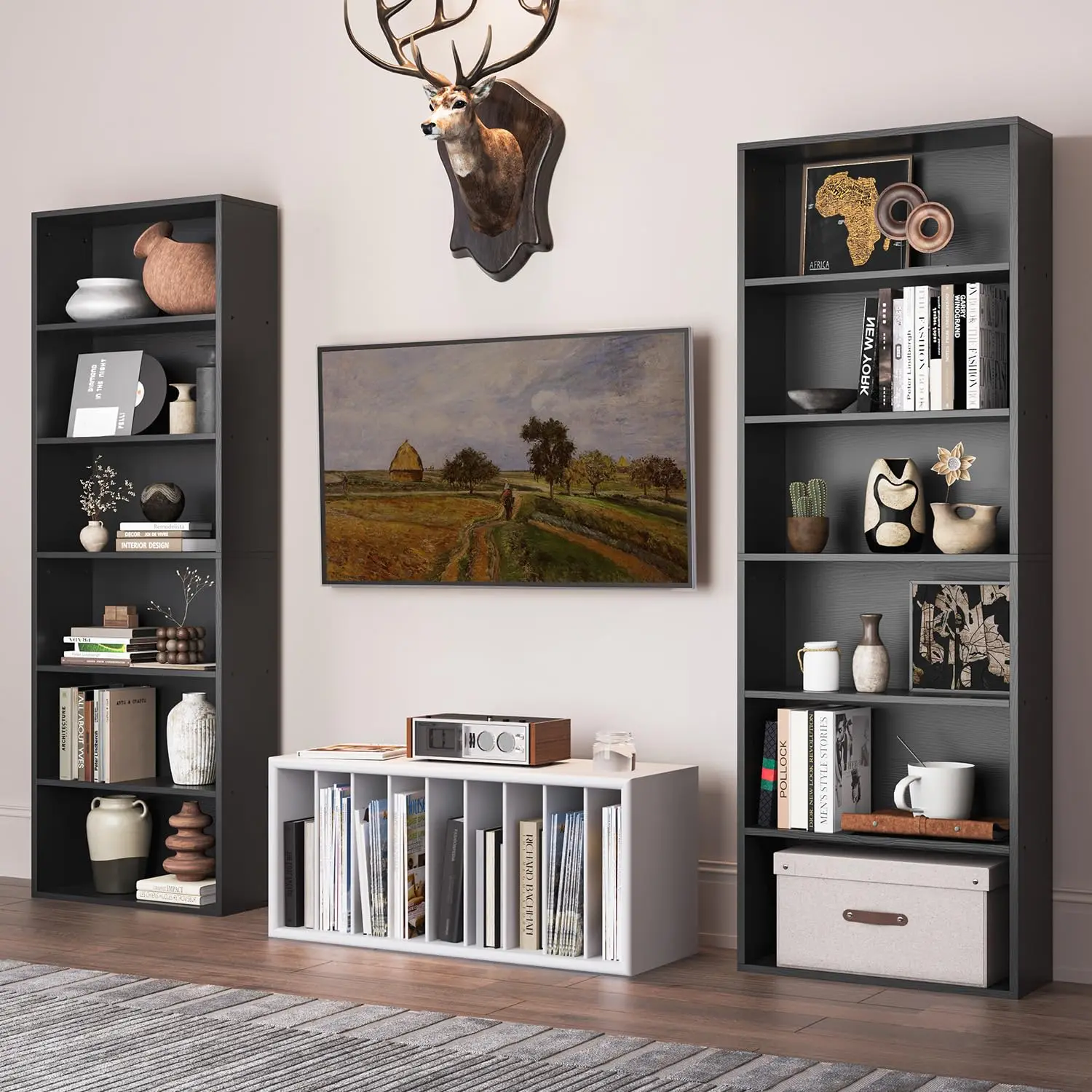 6-Tier Open Wooden Bookcase Set of 2 71