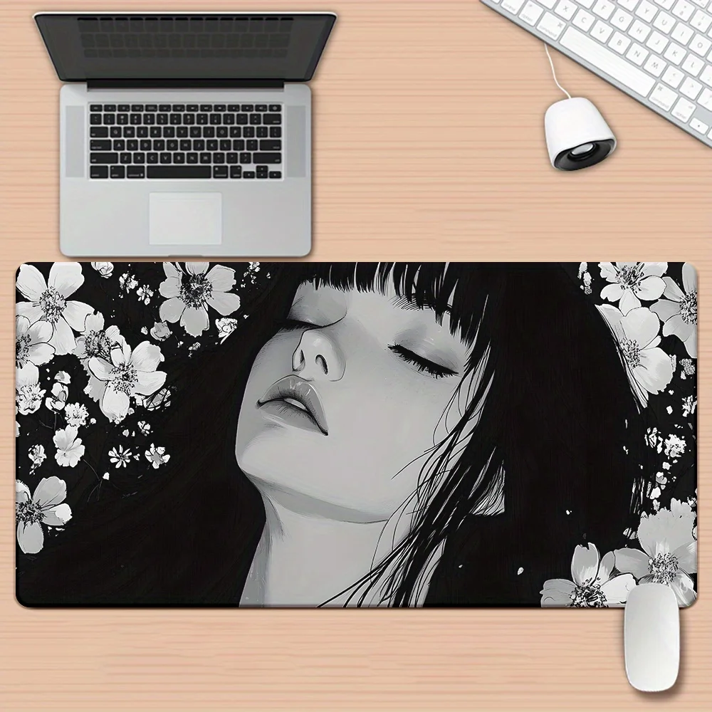 

Anime girl and Cherry Blossom XXL mouse pad rubber HD printing computer game accessory rubber material anti-slip and washable