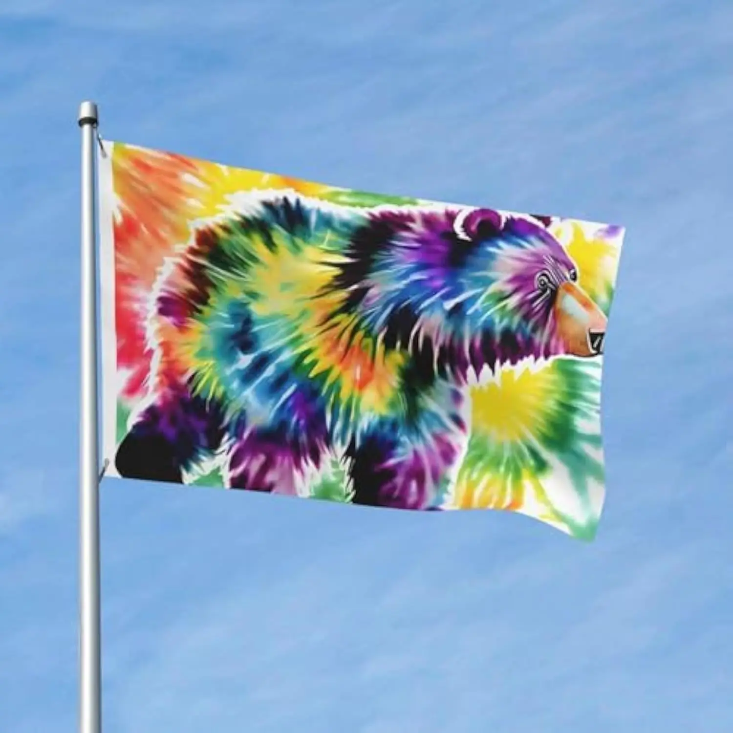 Tie Dye Bear Garden Flag Single-sided Printing Outdoor Decor House Yard Banner