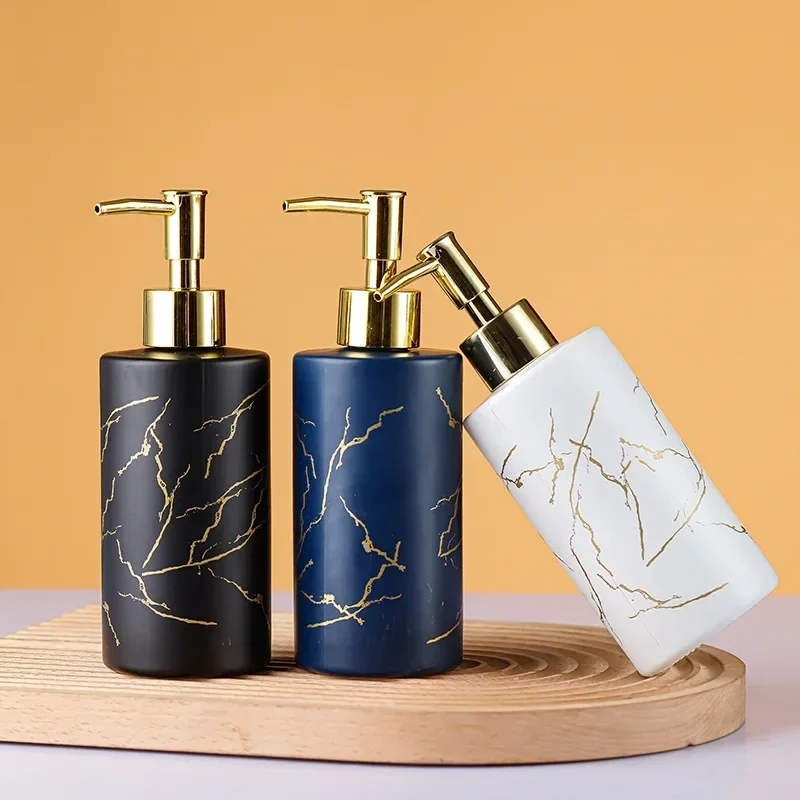 320ML Glass Emulsion Bottle Marble Press Soap Dispenser Products Bathroom Bath Lotion Bottles Bathroom Decoration Accessories