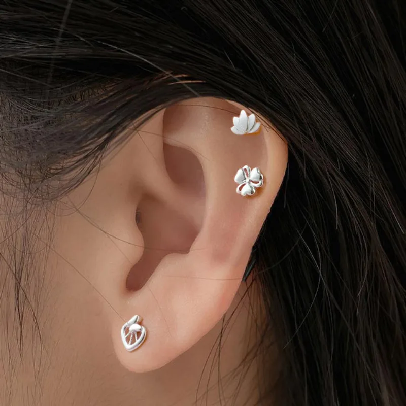 925 Sterling Silver Heart Flower Stud Earrings for Girls 2024 Trend Love Minimalist Earring Female Piercing Jewelry Pendientes