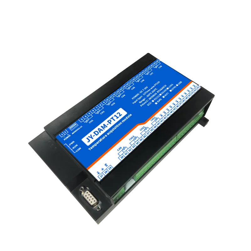 High-precision 12/10-bit three-wire PT100 temperature acquisition module RS232 isolation 485 wireless network temperature measur