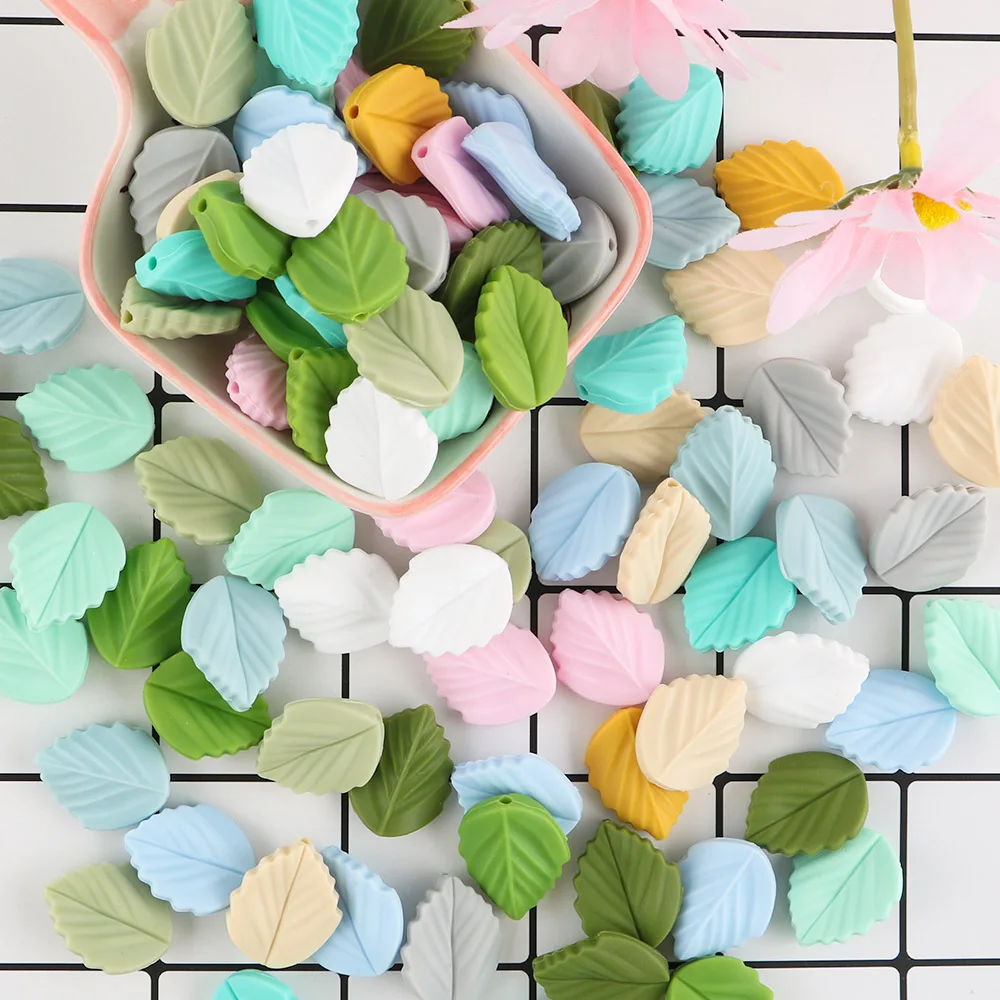 Sunrony 10pcs Mini Leaf Flower Silicone Beads For Jewelry Making Food Grade DIY Pacifier Chain Necklace Accessories