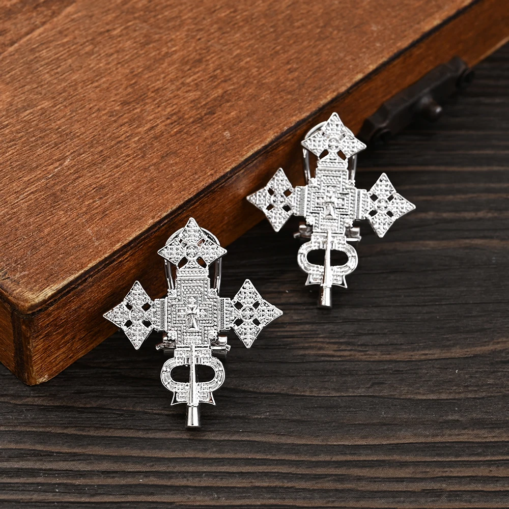 African Silver Color Cross Jewelry Sets Ethiopian Eritrea Pendant Earrings Rings for Women Girls Engagement Things