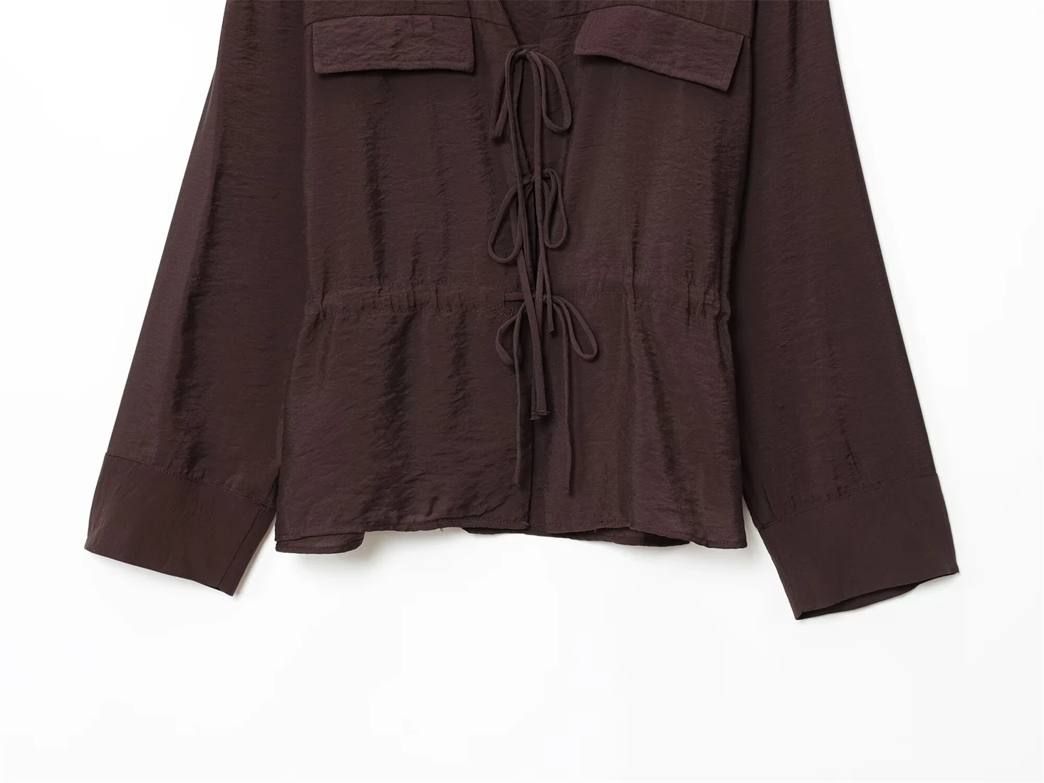 Damen-Bluse mit langen Ärmeln, lässig, modisch, einfarbig, Herbststil mit Schleifendetail, Neu eingetroffen