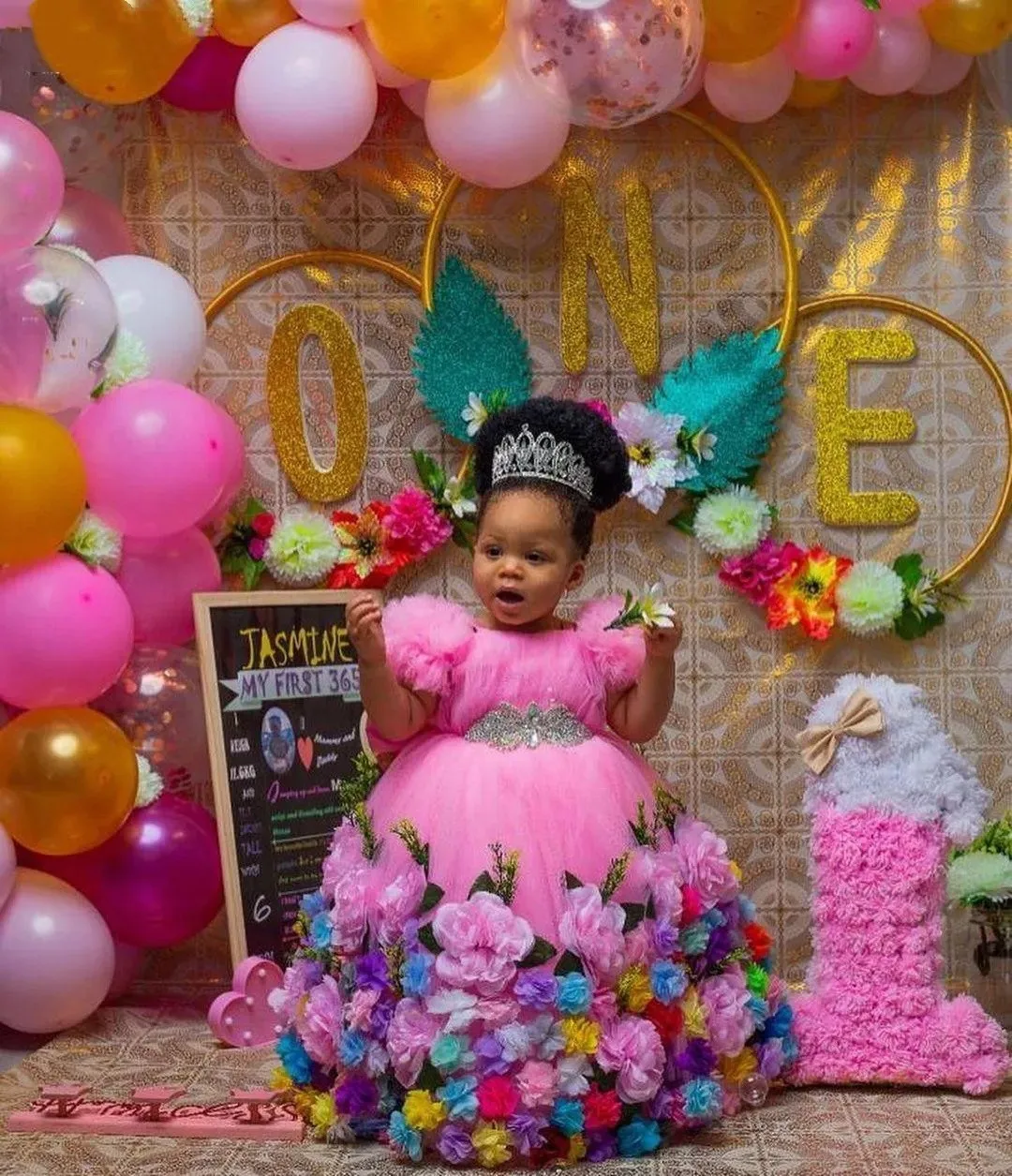 Vestido de baile rosa para meninas, primeiro aniversário, personalizado, princesa, flor, comprimento do chão, tule, natal, novo sessão de fotos