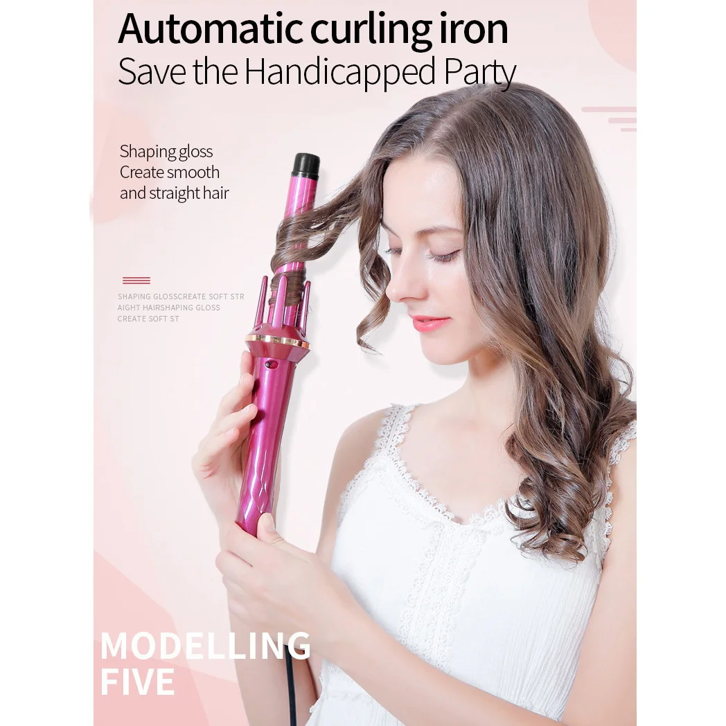 อัตโนมัติ Curling Iron ไอออนลบ Curling Wand Hair Curler Big Wave Hot Roll Hair Curlers เครื่องมือผม, สีขาว, EU Plug