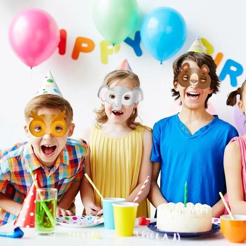 39bb 12pcs Masque animal jungle pour les enfants Cosplay Masque en papier à demi-visage pour les faveurs fête d'anniversaire