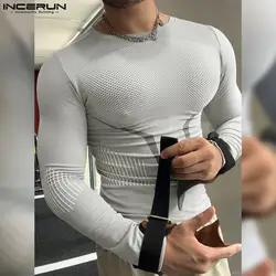 Casual Simple Style Tops INCERUN New Men's Printing T-shirts Male Gym Well Fitting Comfortable Long Sleeved Camiseta S-5XL 2024