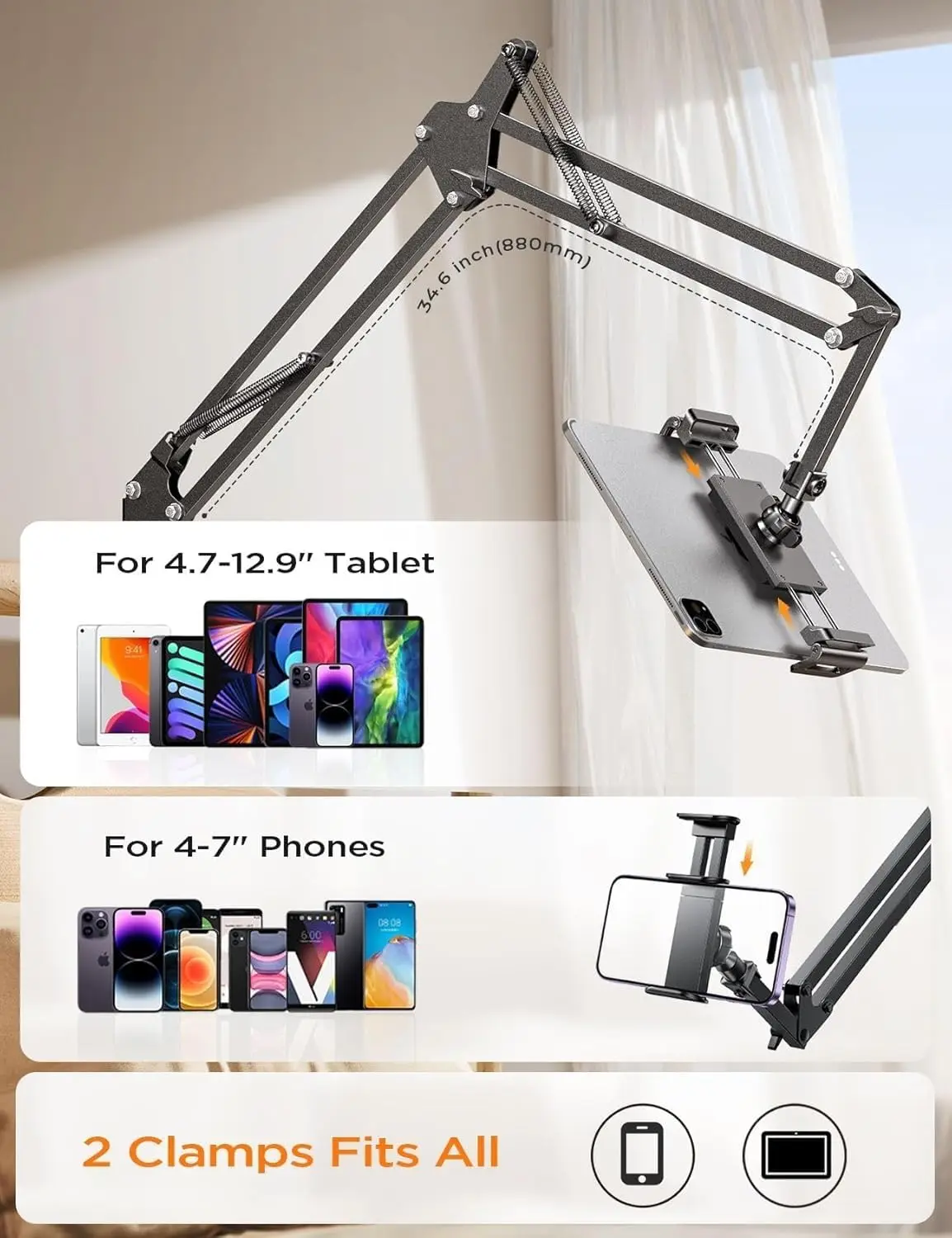 LISEN Tablet Stand Phone Holder iPad Holder for Desk Mount[Ultra Sturdy] 2 Clamps Kindle view 2