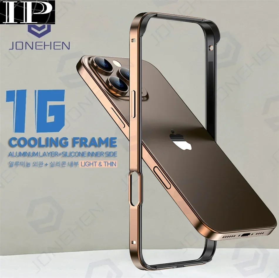 

Hybrid Silicone Frame Aluminum Metal Case For iPhone 16 15 13 12 Pro Max 14 Plus Better Heat Light Alloy Bumper Back Accessories