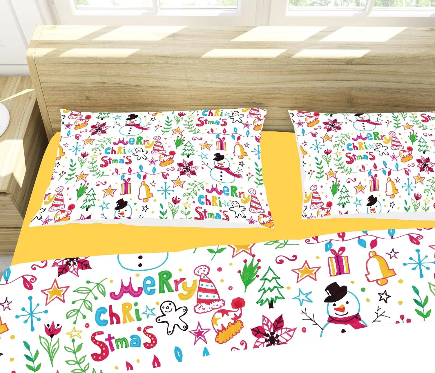 Christmas Anime Bedding Set Colorful Cartoon Duvet Cover 3 Piece Lovely Xmas Quilt Cover with Pillowcases Kids Girls Gift 3
