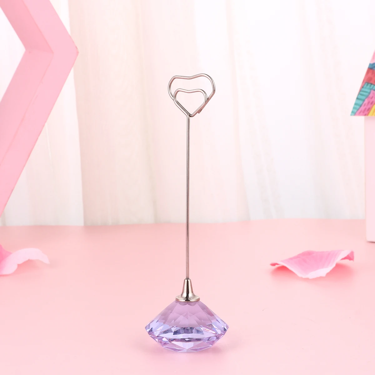 

3Pcs Love Heart Note Photo Holders Practical Crystal Diamond Base for Home Office Party Decoration (Purple)