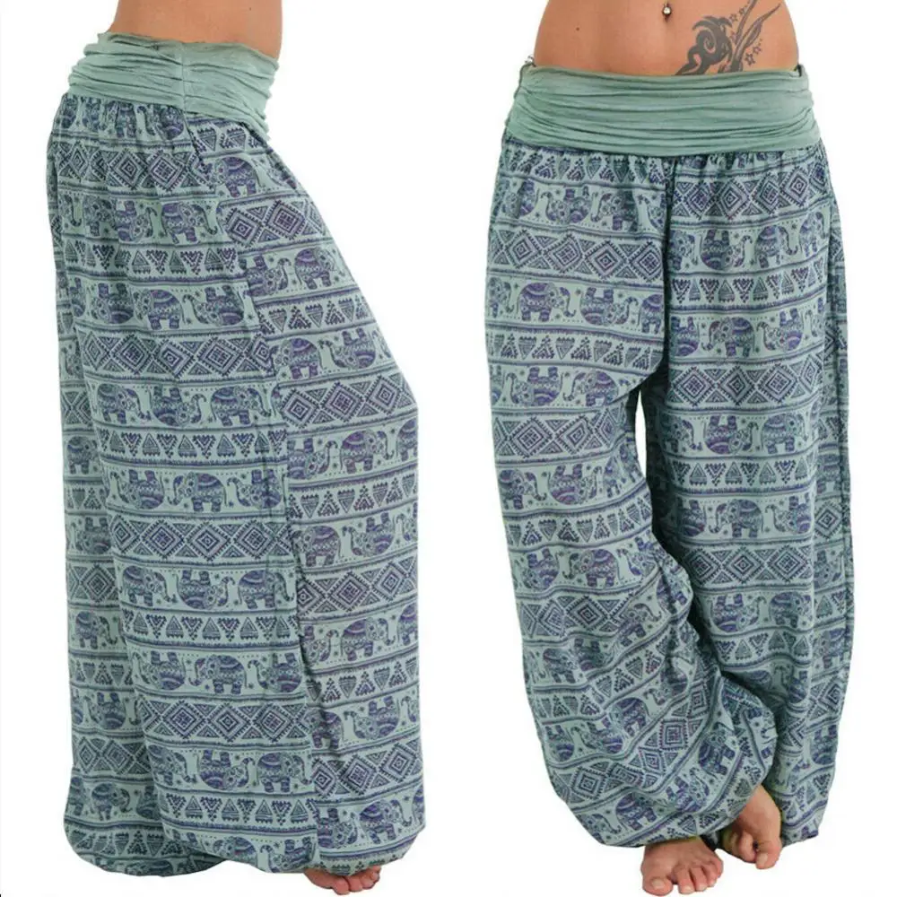 

Pants Trousers Loose Women Boho Elephant Print Yoga Low Waist Long Baggy Bloomer Bohemian Beach Vintage Harem Pants