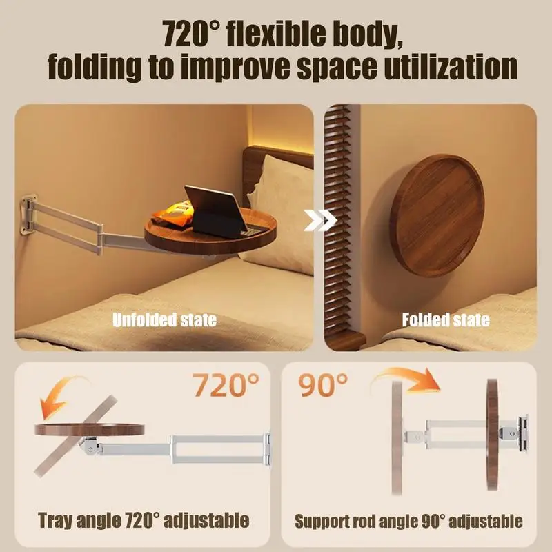 Wall Mounted Side round Table Round Living Room Desk 180 Rotation Foldable Coffee Table Small Wall Desk Wall Hanging Card Table