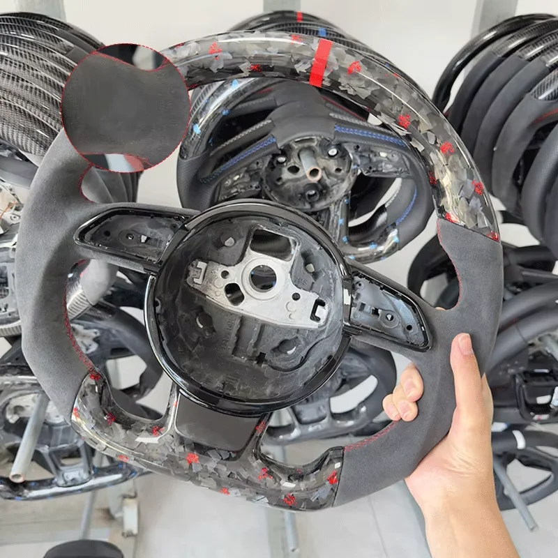 Geschikt voor Audi A3 A4L A5 Q3 Q5 Q7 D-type stuurwiel custom rood gesmeed geperforeerd lederen stuurwiel auto-onderdelen - afbeelding 1