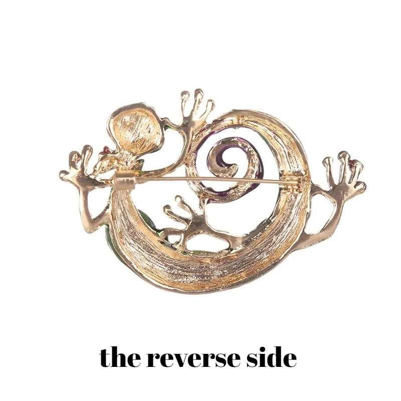 1Pc Blue Enamel Lizard Gecko Snake Brooch for Women Corsage Diamante Embellished Kihen Broach