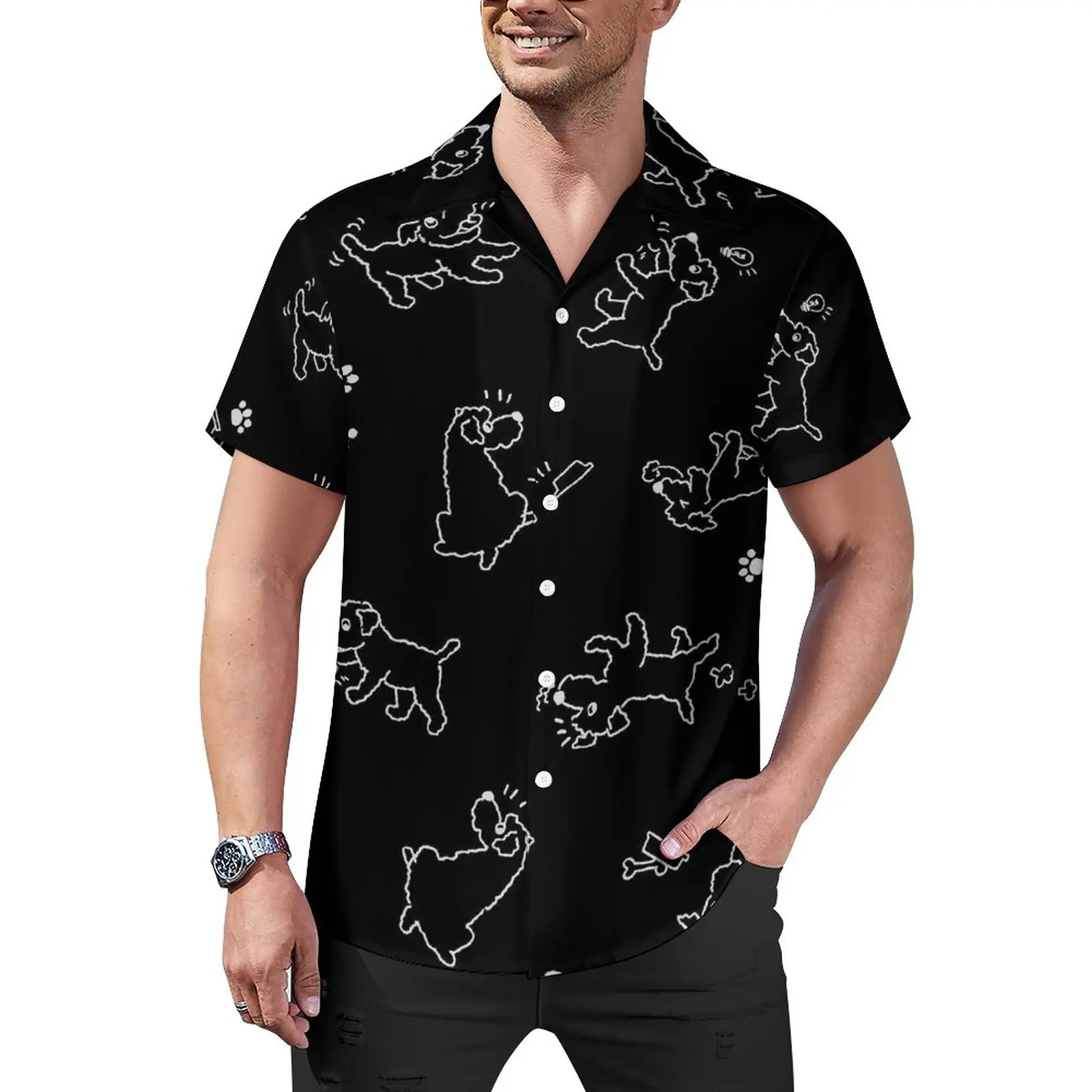 

Dog Love Bone Blouses Mens Paw Print Animal Casual Shirts Hawaiian Short Sleeve Design Cool Oversize Vacation Shirt Gift Idea