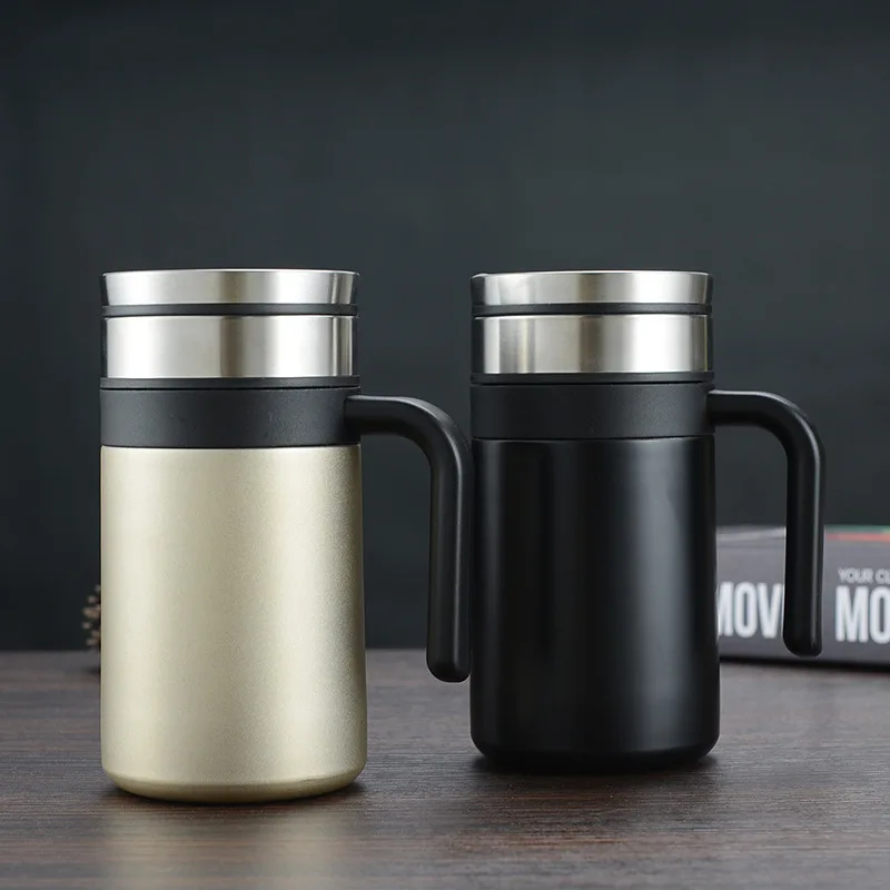 420ml 304 Stainless Steel Tea Infuser Mug with Handle, Leakproof Vacuum Insulated Cup for Office