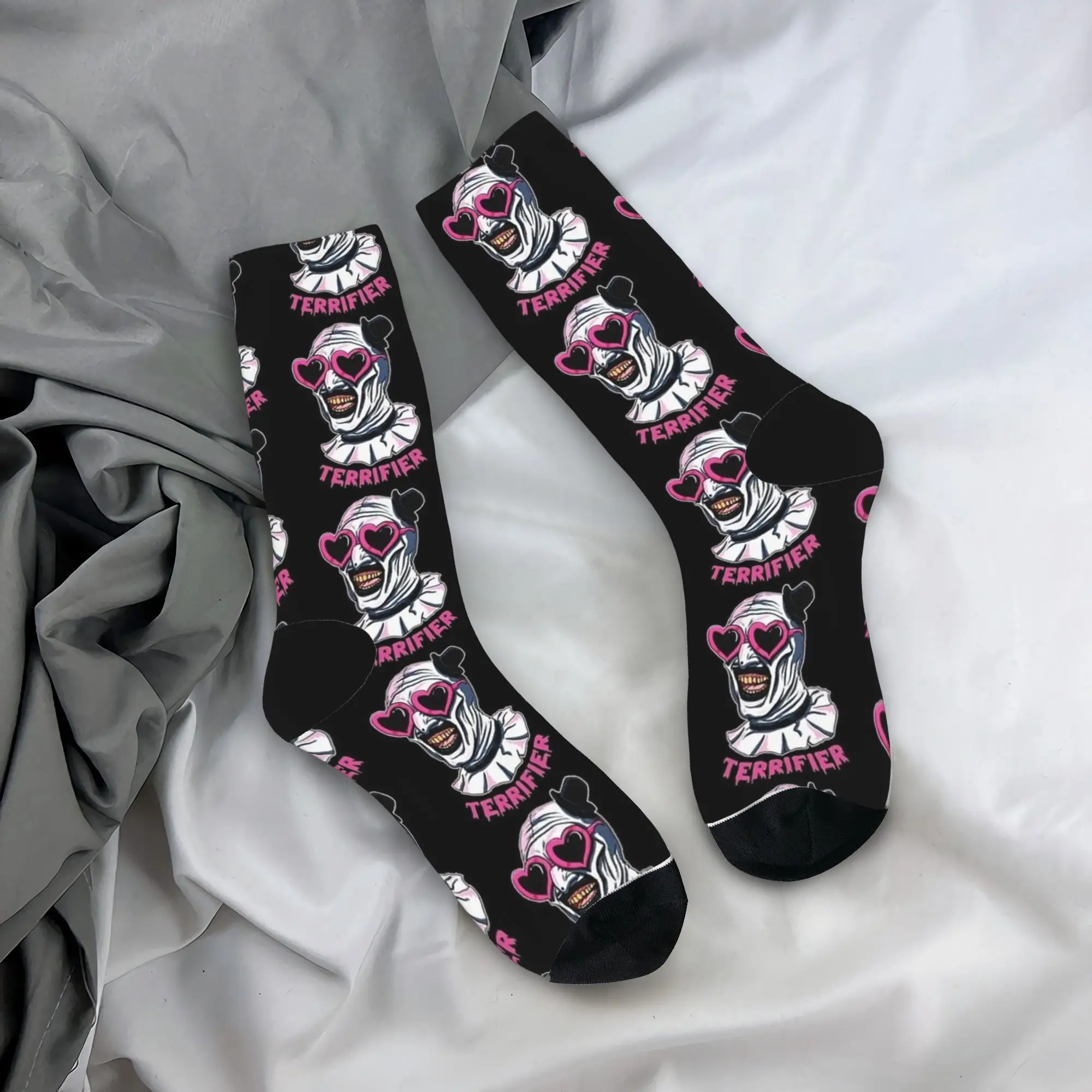 

Unisex Men Socks Terrifier Art The Clown Heart Glasses Stockings Autumn Vintage Soft Breathable Socks Climbing Non Skid Socks