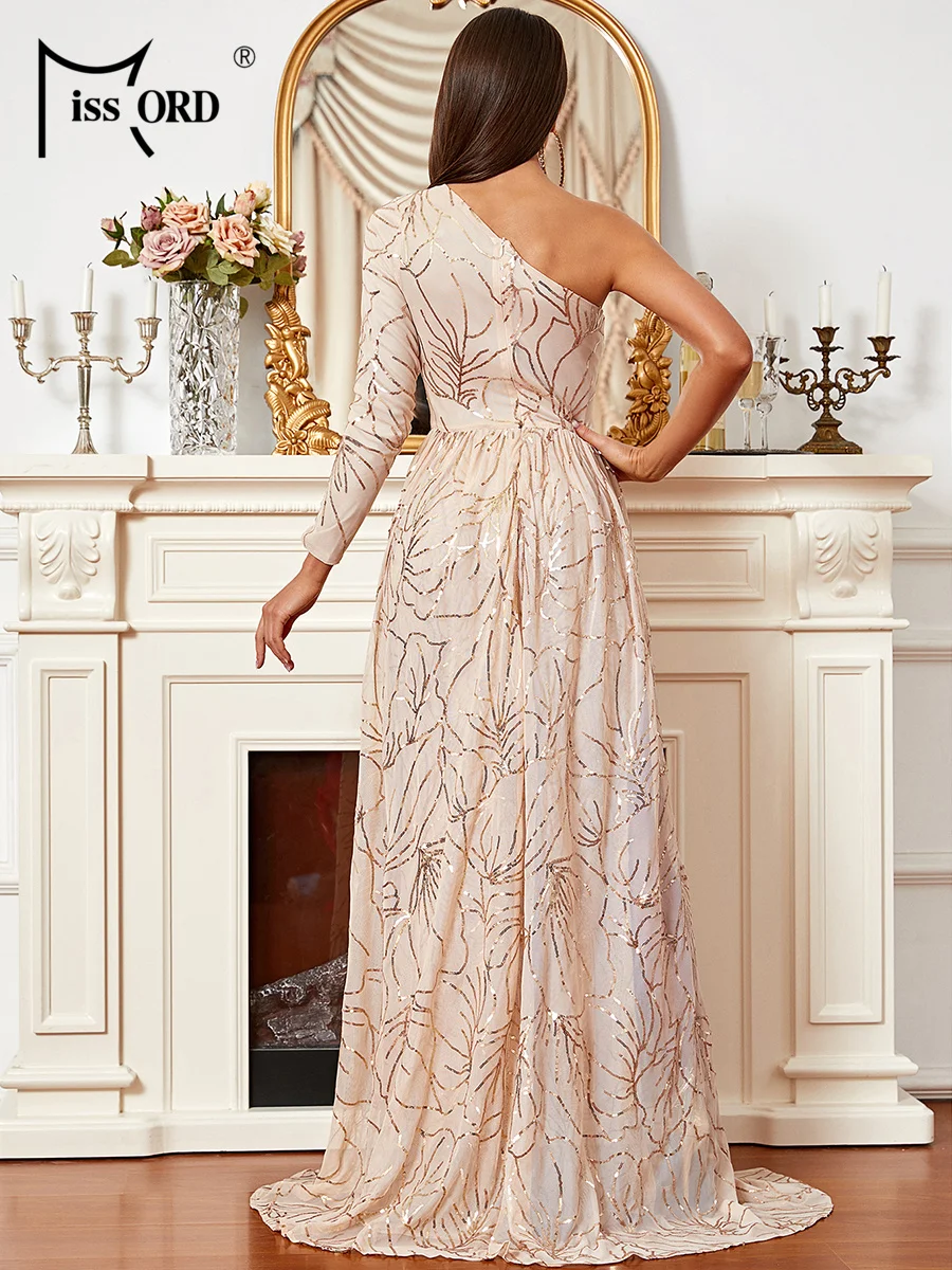 Missord New One Shoulder Sequin Evening Gown Split Wedding Birthday Party Formal Occasion Graduation Maxi Cocktail Dresses