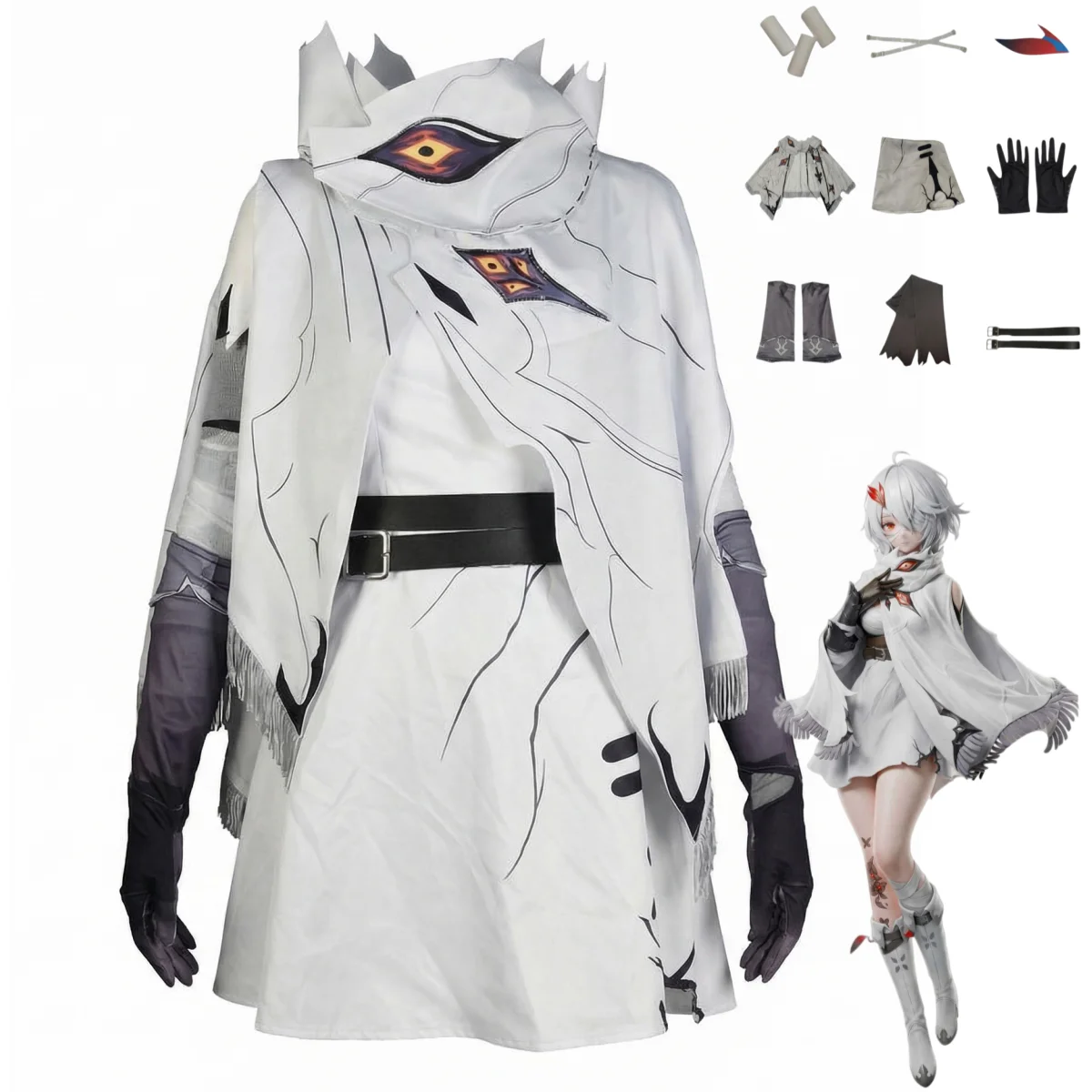 Anime Game Duet Night Abyss Phoxhunter Cosplay Costume Heroine White Combat Uniform Cloak Dress Woman Halloween Party Suit