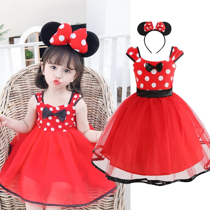 Christmas Kids Cute Minnie Mouse Polka Dot Dress Baby Girl Dress for 1-8Yrs Children Clothes Girls Birthday Party Costume