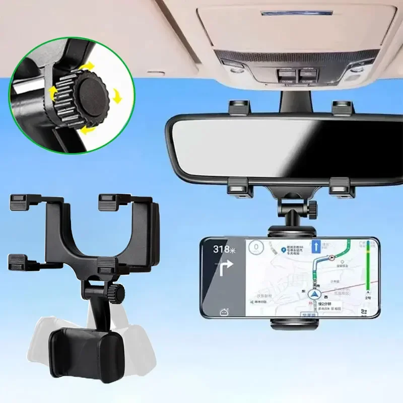 Car Phone Holder Rearview Mirror Mount Car Phone Bracket Navigation GPS Stand Foldable Adjustment Holder Cell Phone Support