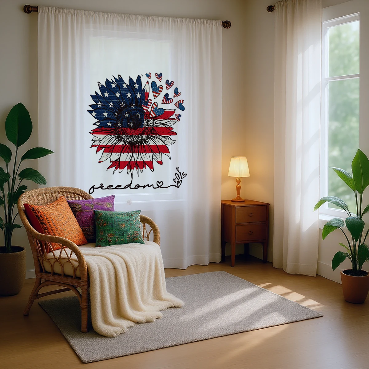 Independence Day Sheer Curtains Light Filtering Window Drapes Rod Pocket Privacy Voile Panels for Living Room Bedroom Kids Room