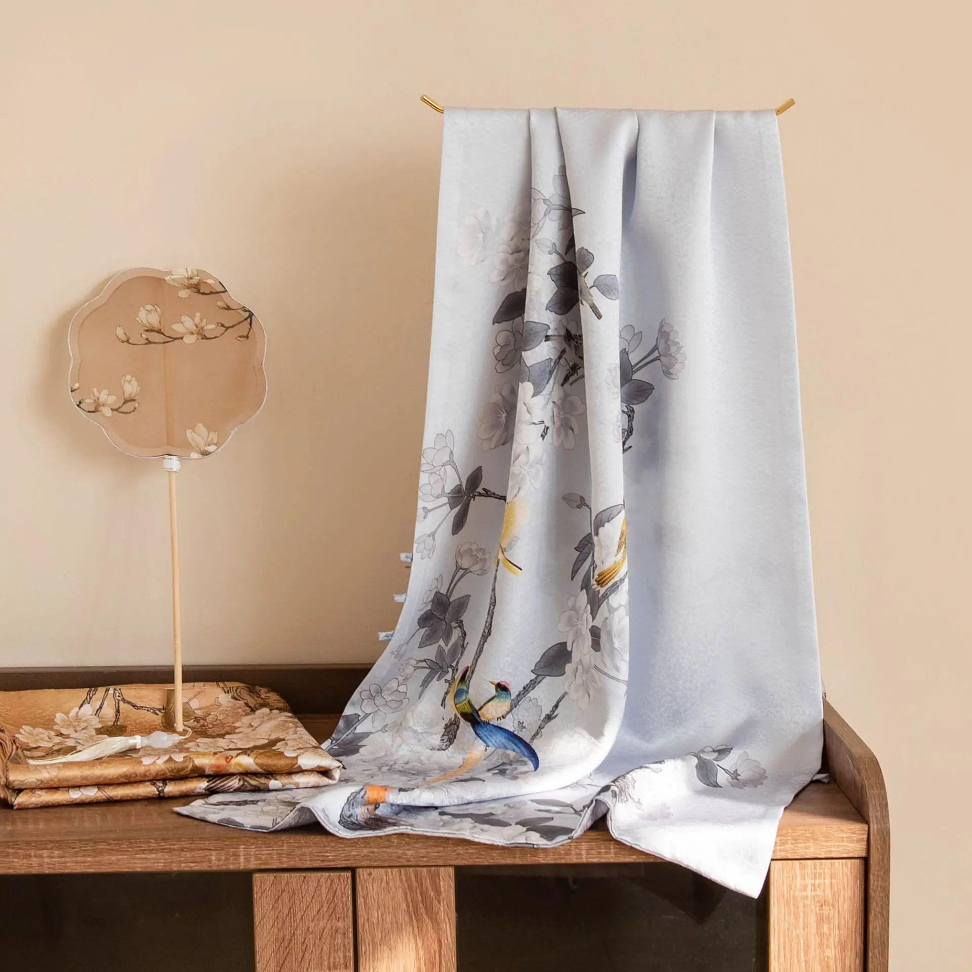 Silk scarf women's spring and autumn snowflake satin printing long scarf double buckle shawl mulberry silk summer sun protection
