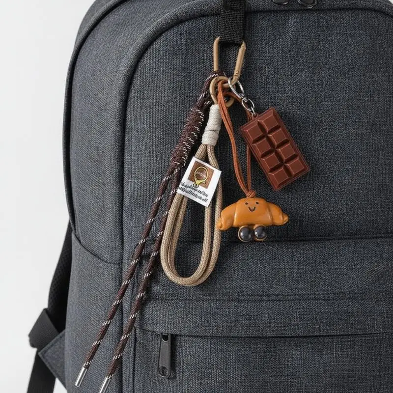 Niedlicher Schlüsselanhänger in Form von Cartoon-Lebensmitteln mit geflochtenem Seil und robustem Karabiner, perfekt zur Rucksackdekoration und für den täglichen Gebrauch. – Detail 5