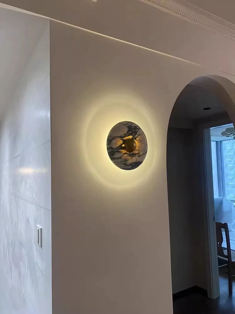 American Style Light luxury Retro Natural Marble Wall lamp Living Room Bedroom Corridor Decoration Atmosphere Wall mounted lamp