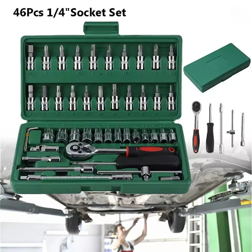

46PCS Socket Set 1/4" Drive Ratchet Spanner Metric Drive Small Socket Set and Extension For Car Bicycle Repair