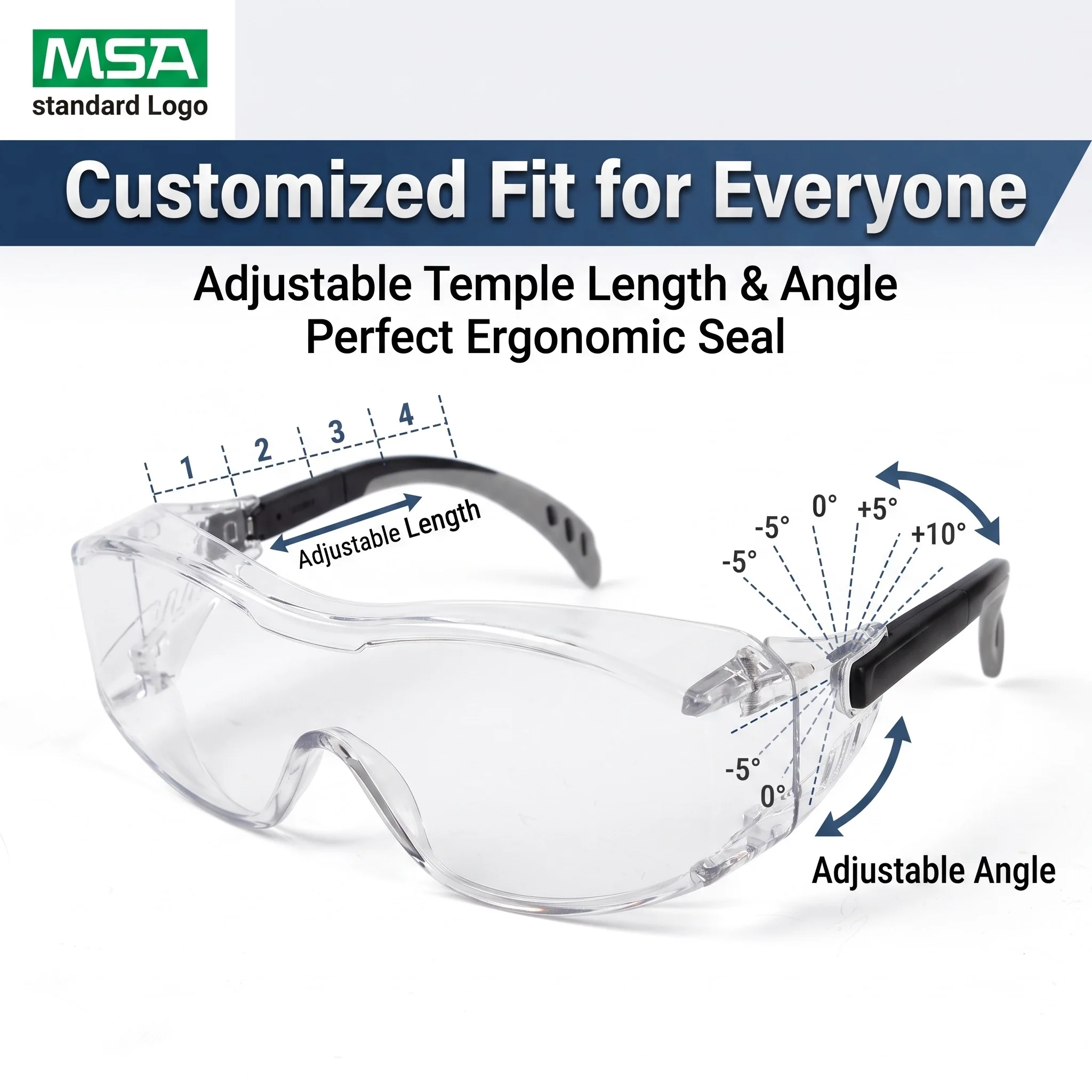 MSA Safety Glasses Over Eyeglasses Anti Fog Protective Goggles UV Protection Adjustable OTG Eye Shield Work Lab Spectacles
