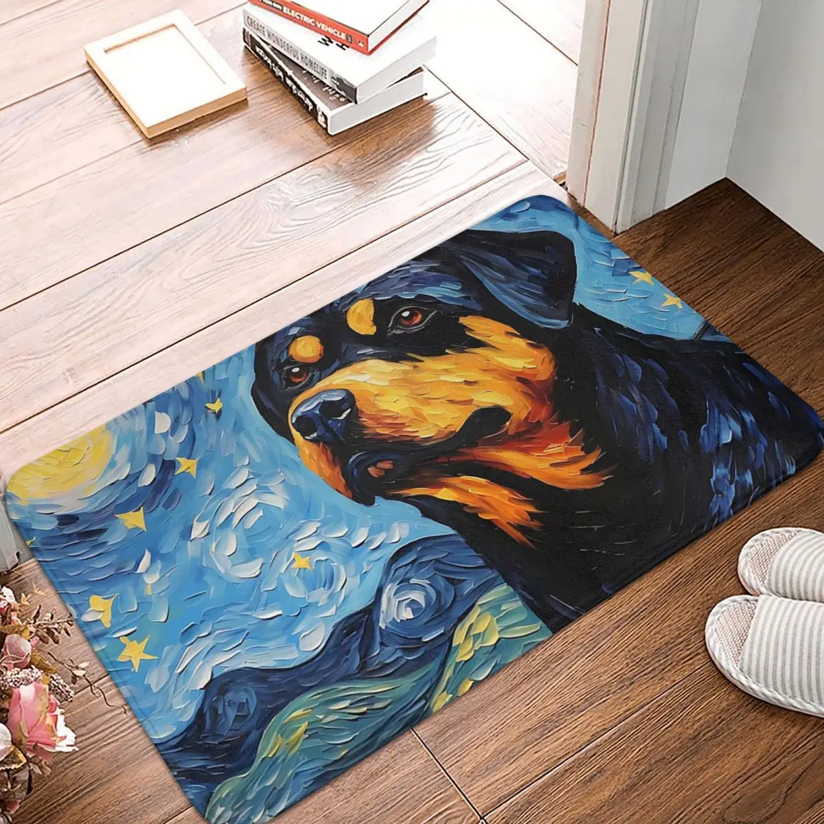 Night's Faithful Companion Watercolor With Van Gogh's Touch Non-slip Doormat Floor Mat Carpet Rug for Kitchen Home Footpad Mats