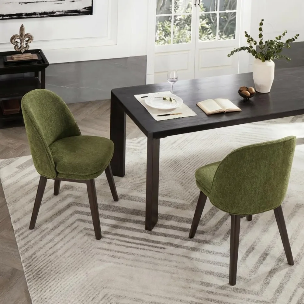 Modern Wooden Upholstered Dining Chairs Set of 2 with Thick Seat Cushion and Ergonomic Backrest for Diverse Settings