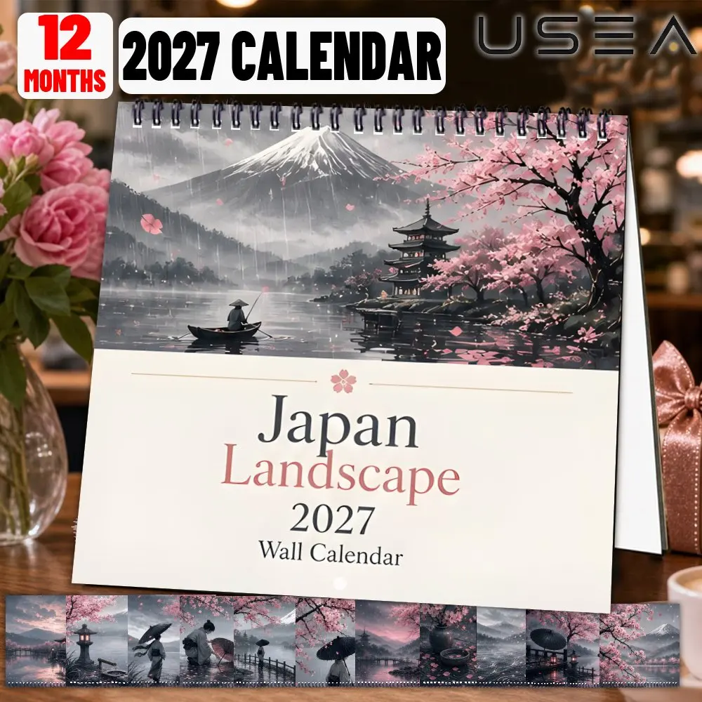 2027 Japanese Cherry Blossom Landscape Wall Calendar, Moon Phases, US Holidays, Home Office Decor, Ideal Xmas/New Year Gift