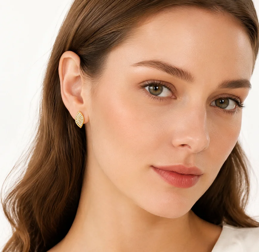Women's Delicate Shiny Cubic Zirconia Geometric Stud Earrings Gold Color Stainless Steel Luxury Party Jewelry