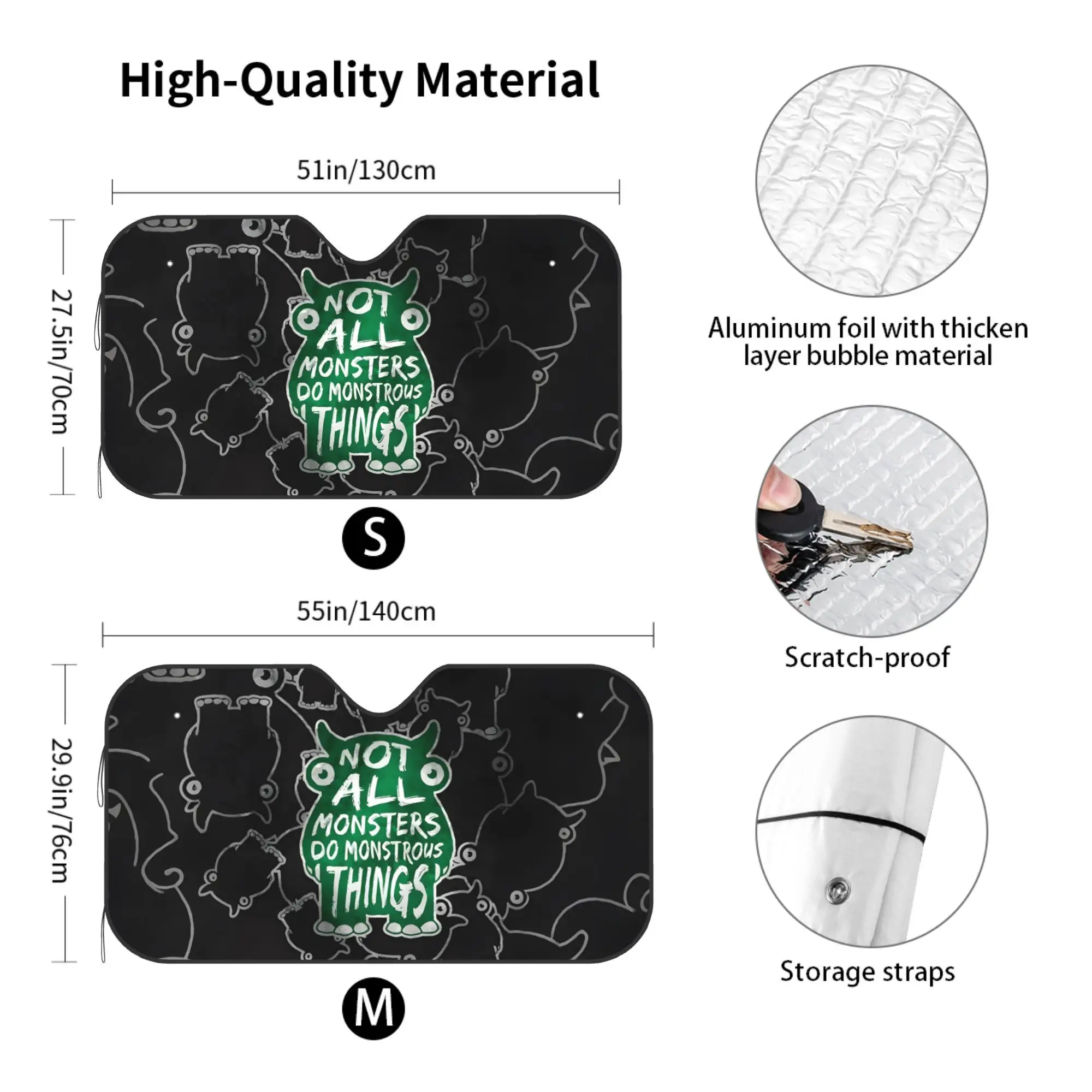 1pc An Adorable Monster Design Sunshade For Cars, Offering UV And Heat Protection, Foldable, Fits Most Front Windshields, Safegu