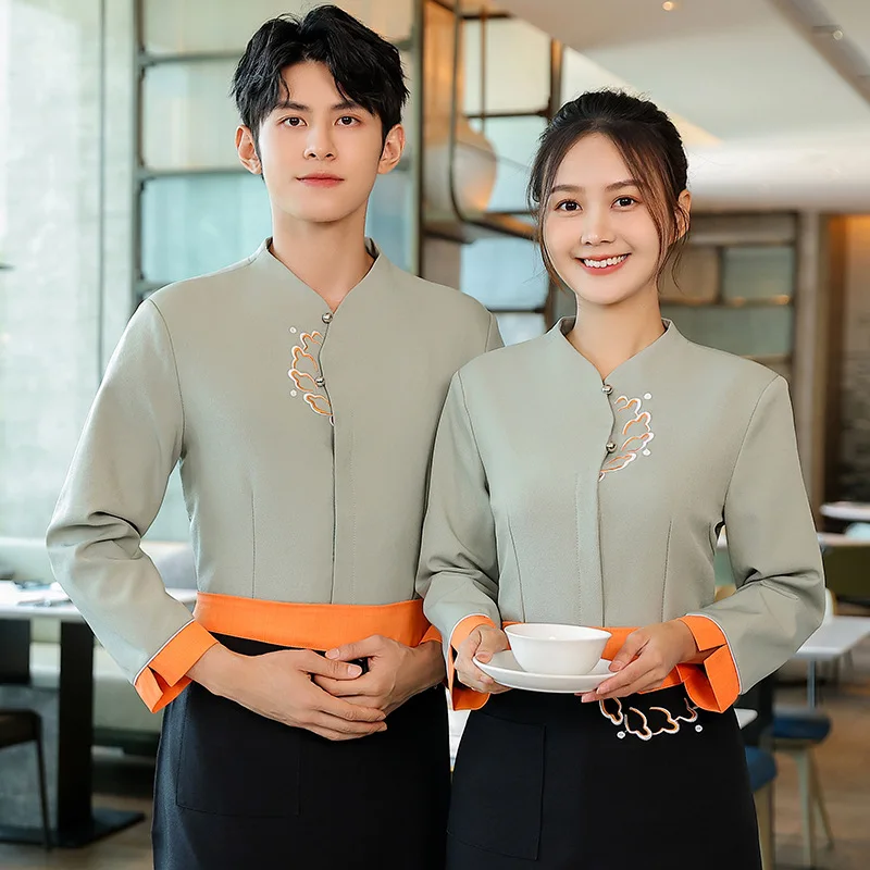 

Restaurant Hotel Hot Pot Restaurant Waiter Autumn Chinese Style Work Uniform Long Sleeve Tea House Employee Shirt Uniform Men