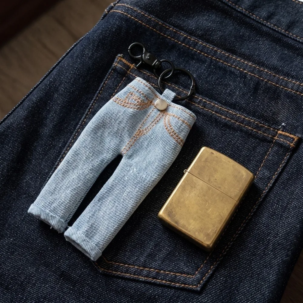Pen Ledger Decoration Mini Jeans Pen Holder Keychain Pen Storage Accessories Pen Clamp Denim Pendant Keyring Hanging Insert