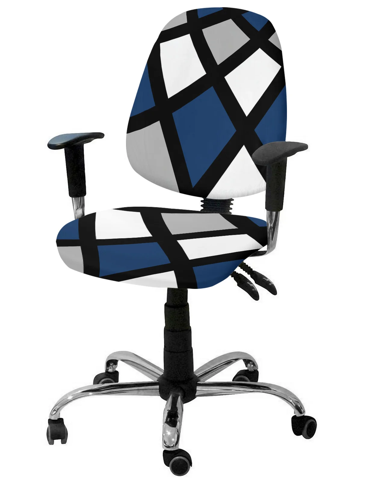 Navy Blue Black Grey Geometric Square Elastic Armchair Computer Chair Cover Removable Office Chair Slipcover Split Seat Covers